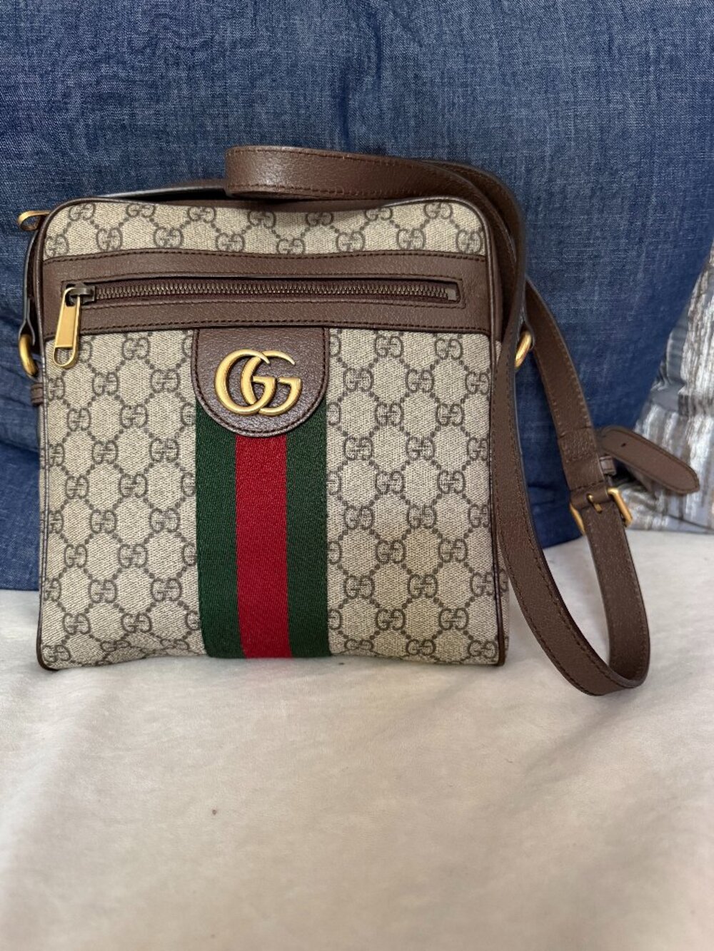 GG Supreme Monogram Web Small Ophidia Messenger Bag Brown
